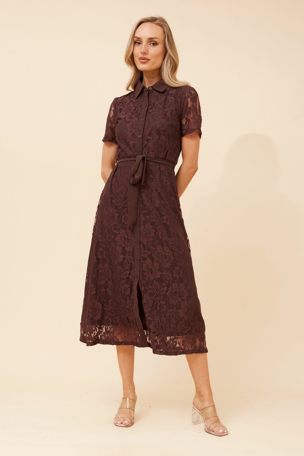 HILDE LACE MIDI DRESS (Chocolate)