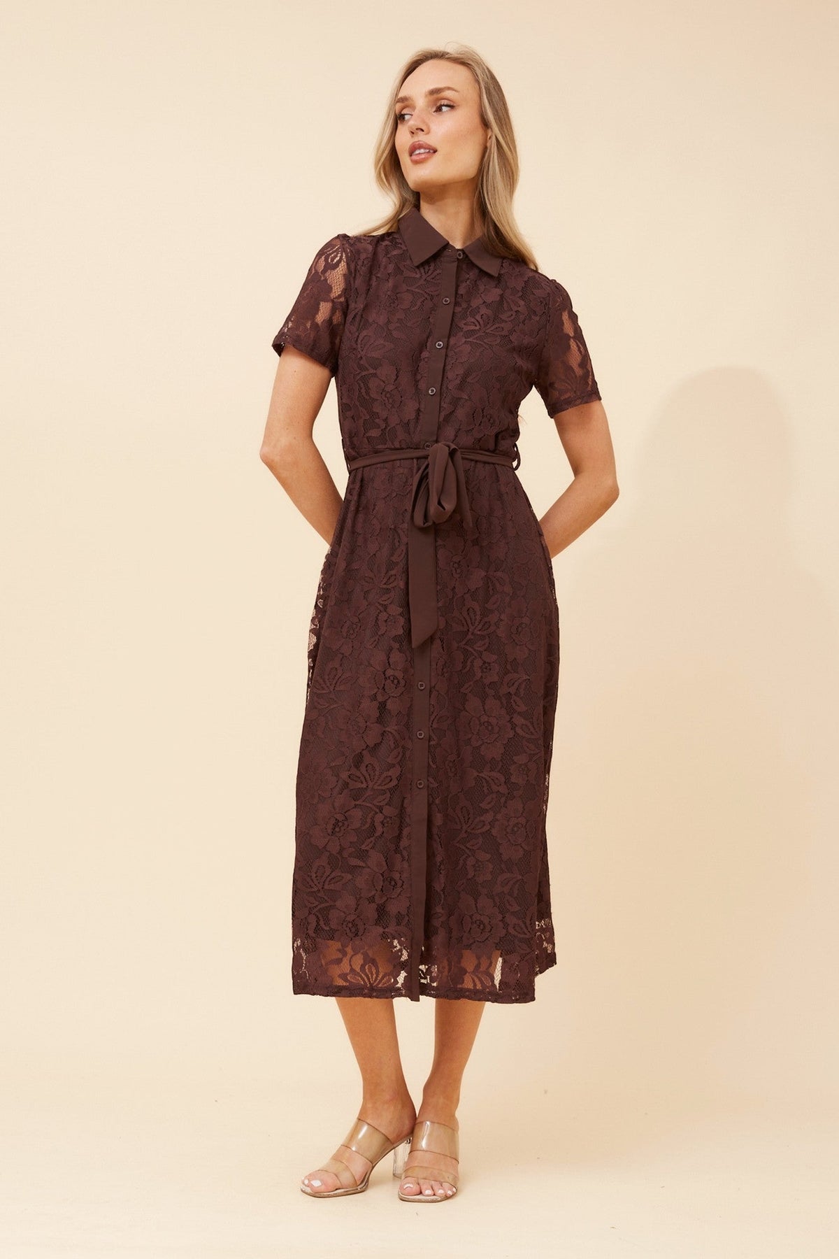 HILDE LACE MIDI DRESS (Chocolate)