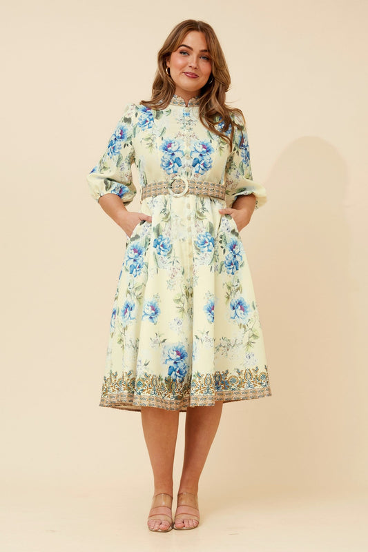 Image of Dresses. Product name - ALIATT FLORAL MIDI DRESS in Ivory colour by brand - Stella