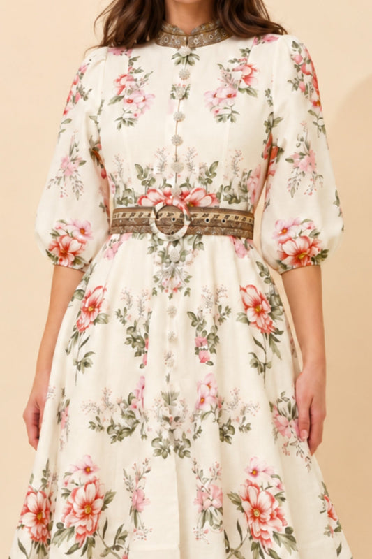 Stella ALIATT BORDER PRINT MIDI DRESS (Ivory)