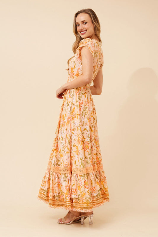 Caroline Morgan Australia MOROCCO FLORAL MAXI DRESS (Orange)