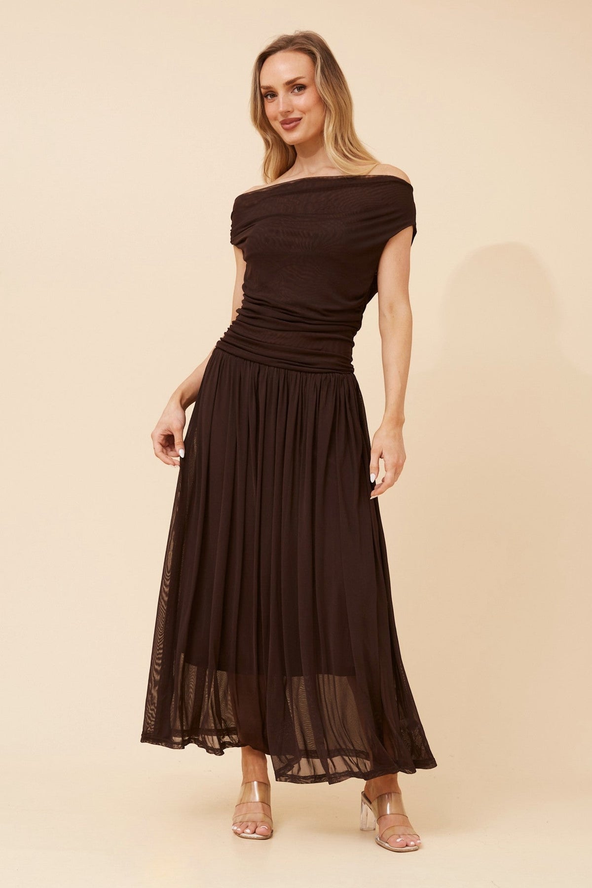 Image of Dresses. Product name - TIRZA SOLID MAXI DRESS in Black colour by brand - Caroline Morgan Australia
