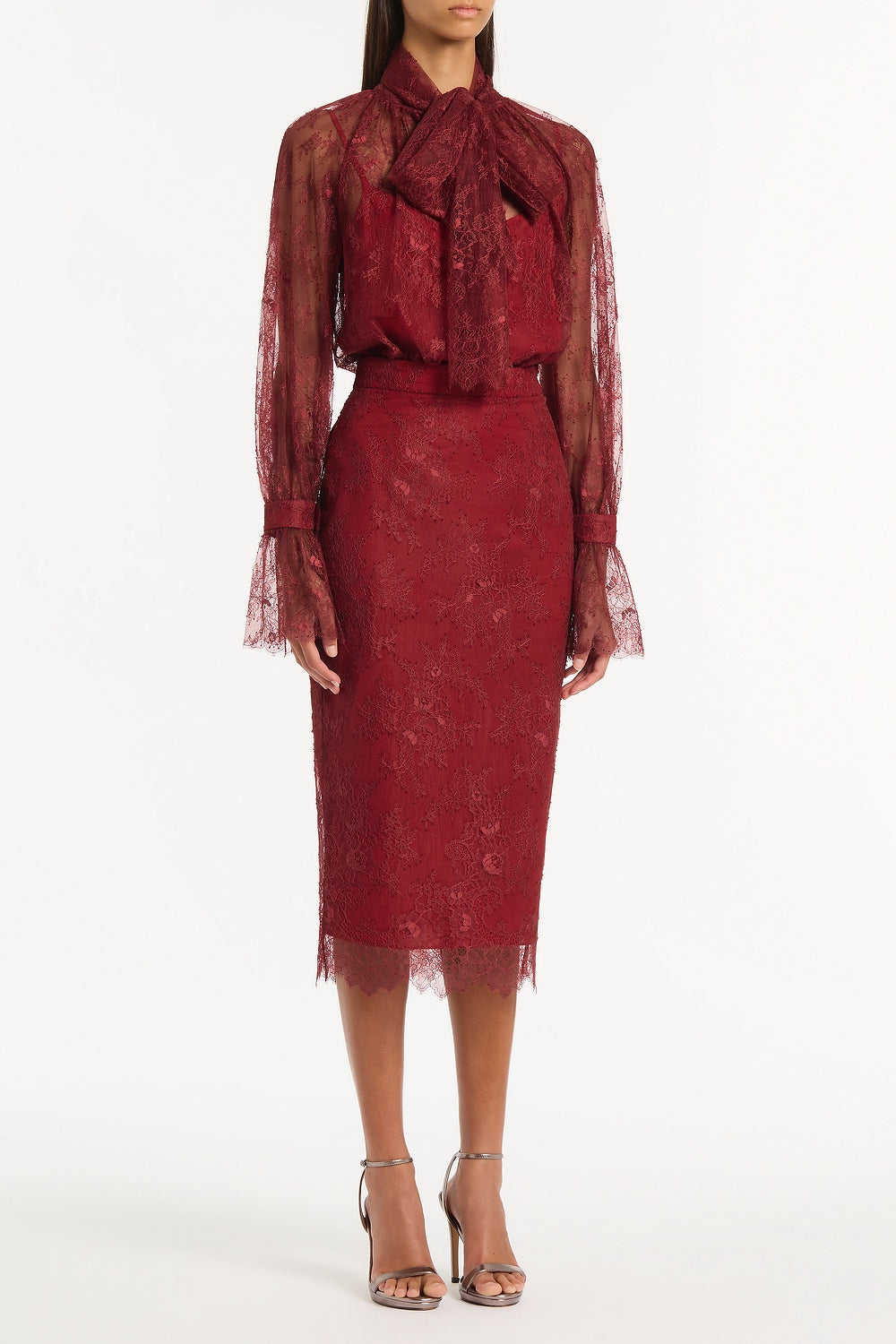 Carla Zampatti Dahlia Lace Tie Front Blouse (Red)