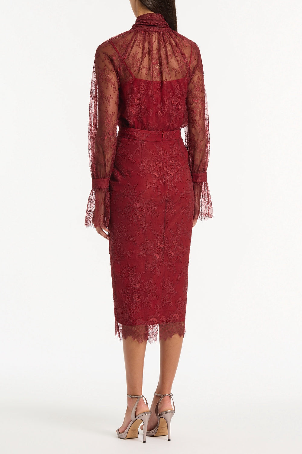 Carla Zampatti Dahlia Lace Tie Front Blouse (Red)