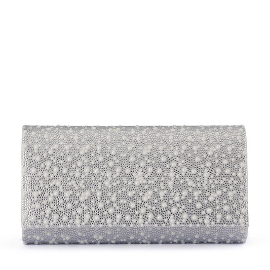 Image of Bags. Productname: DANNA Crystal and Pearl Clutch in Silver colour by brand - Olga Berg