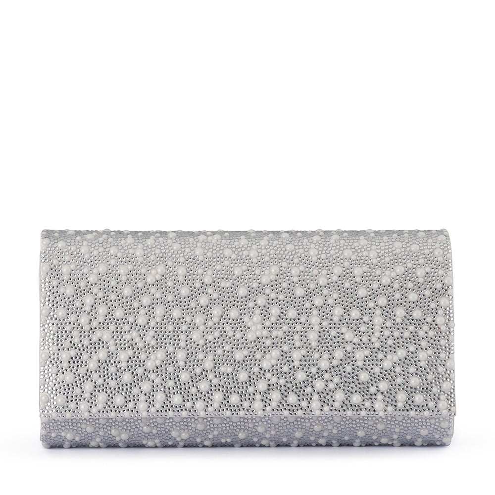 Olga Berg DANNA Crystal and Pearl Clutch (Silver)