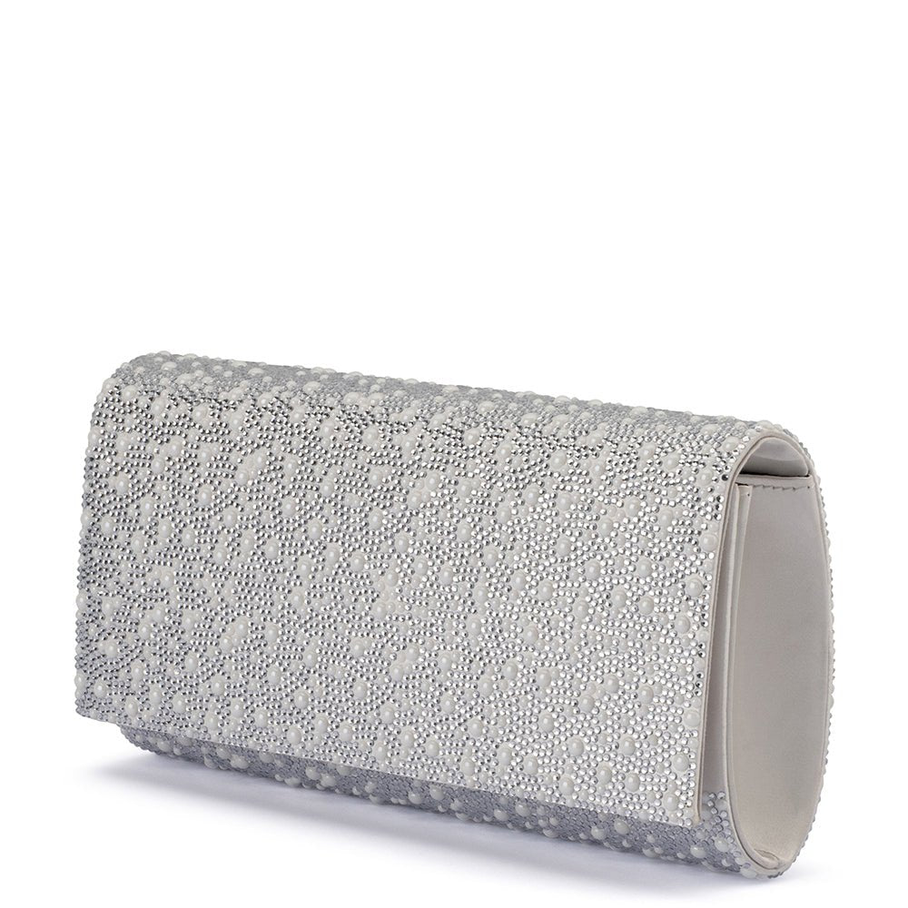 Olga Berg DANNA Crystal and Pearl Clutch (Silver)