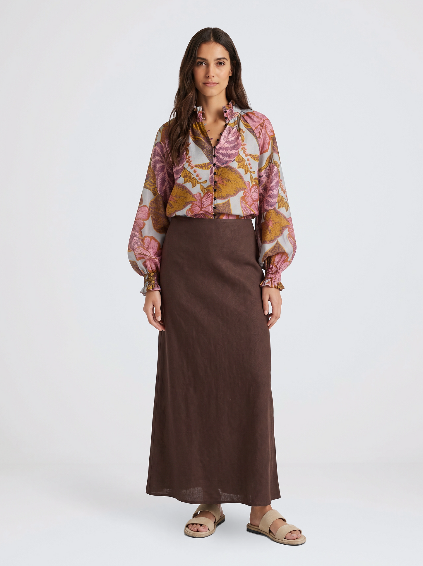 Fate and Becker Daria Shirred Blouse (Leaf Print)
