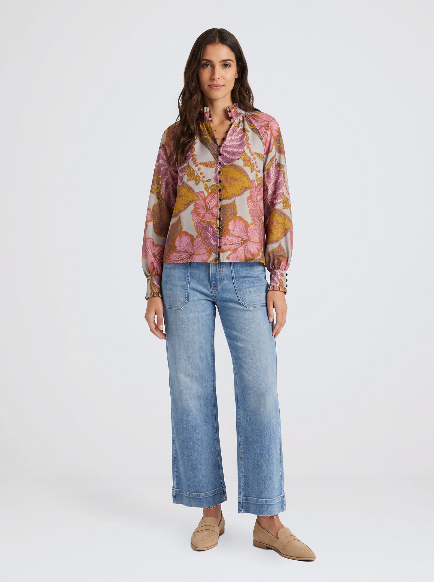 Fate and Becker Daria Shirred Blouse (Leaf Print)