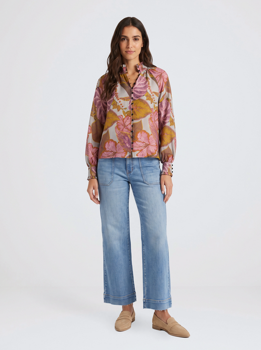 Fate and Becker Daria Shirred Blouse (Leaf Print)