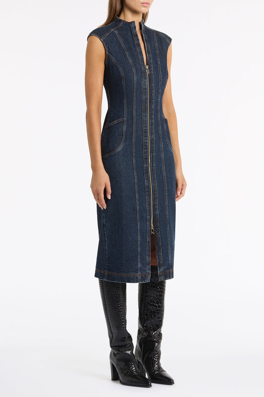 Carla Zampatti Dark Indigo Denim Panel Dress (Blue)