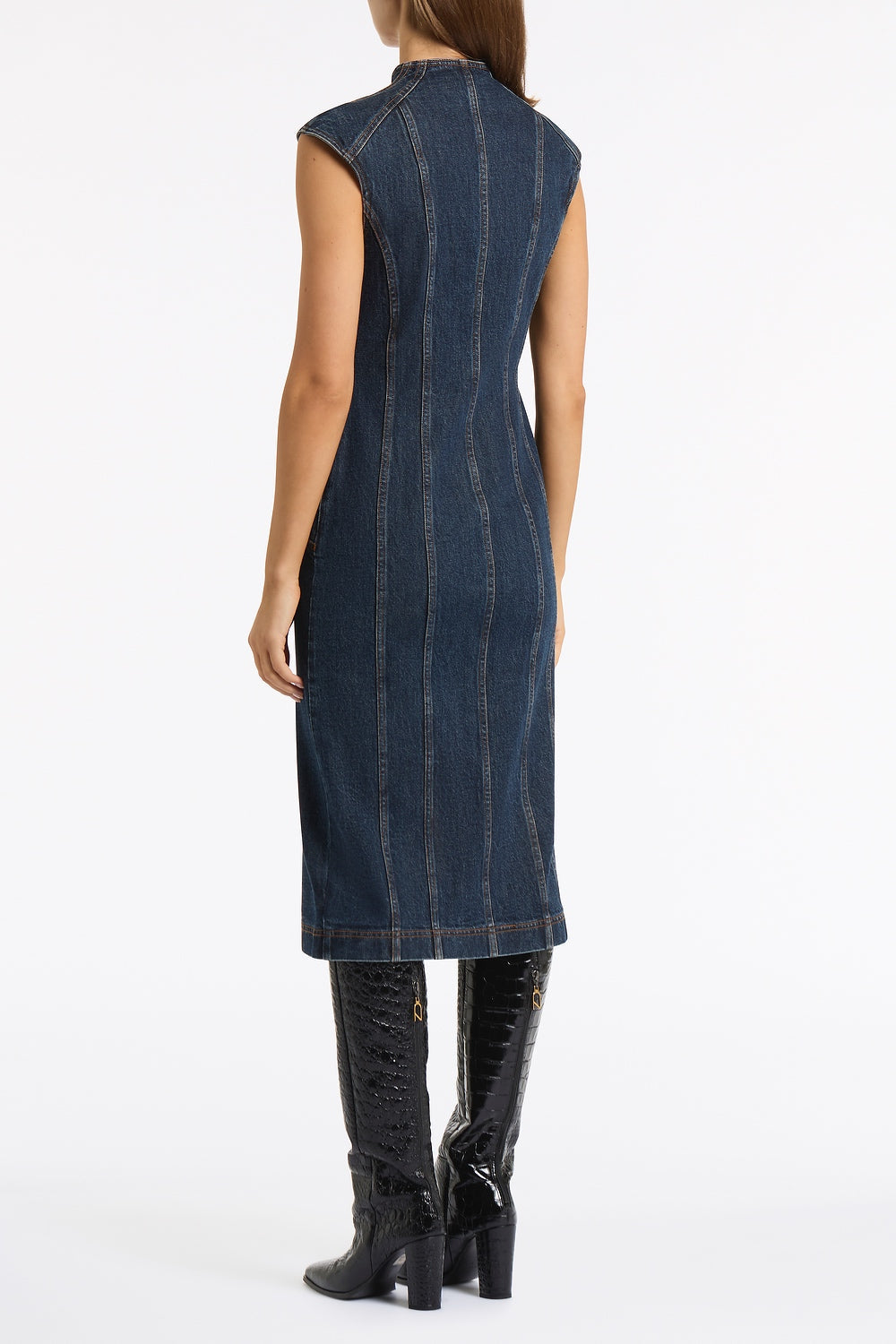 Carla Zampatti Dark Indigo Denim Panel Dress (Blue)