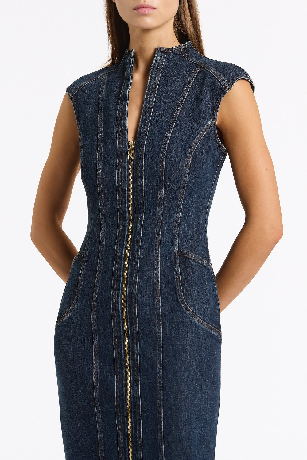 Carla Zampatti Dark Indigo Denim Panel Dress (Blue)