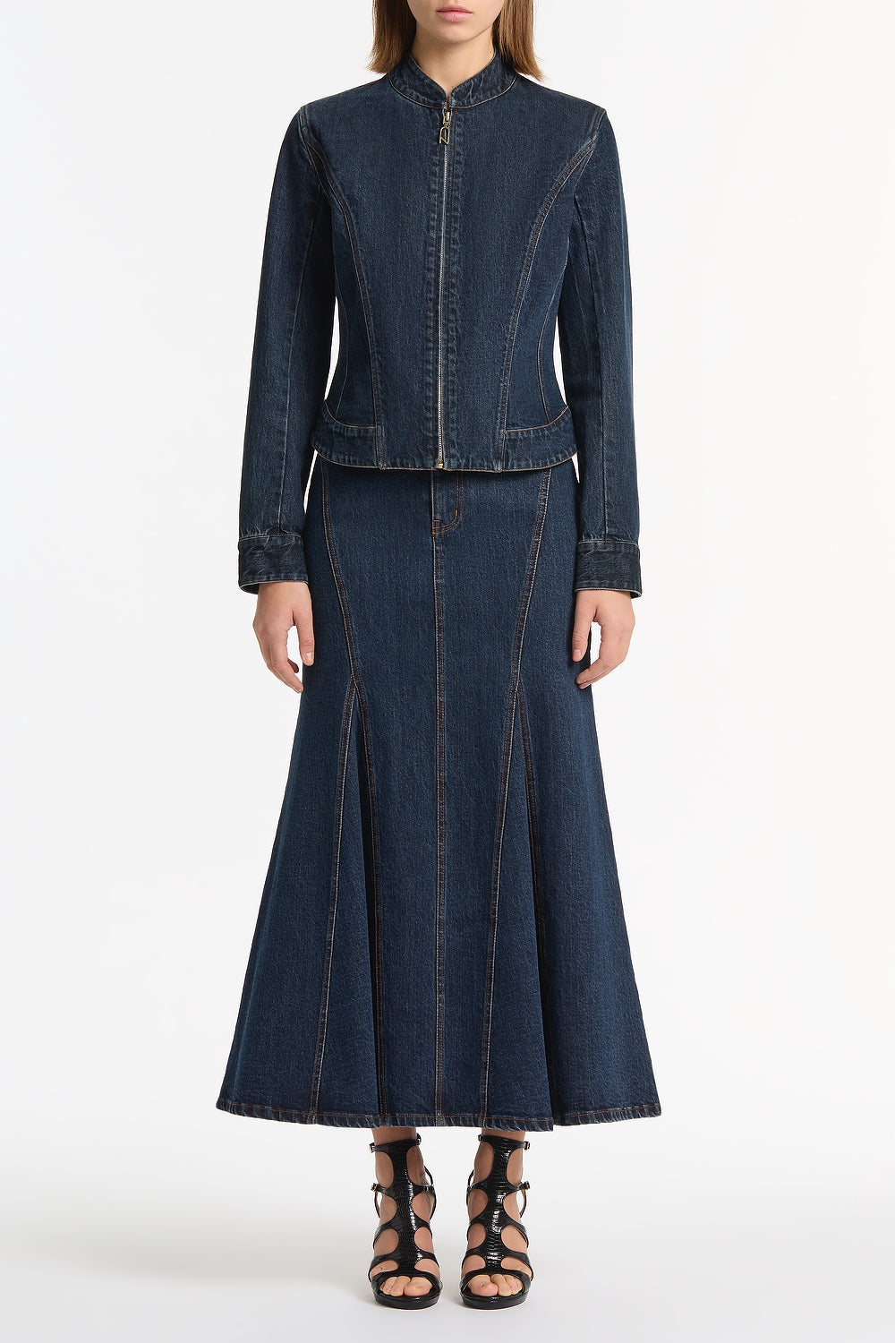 Image of Coats & Jackets. Product name - Dark Indigo Fitted Denim Jacket in Blue colour by brand - Carla Zampatti