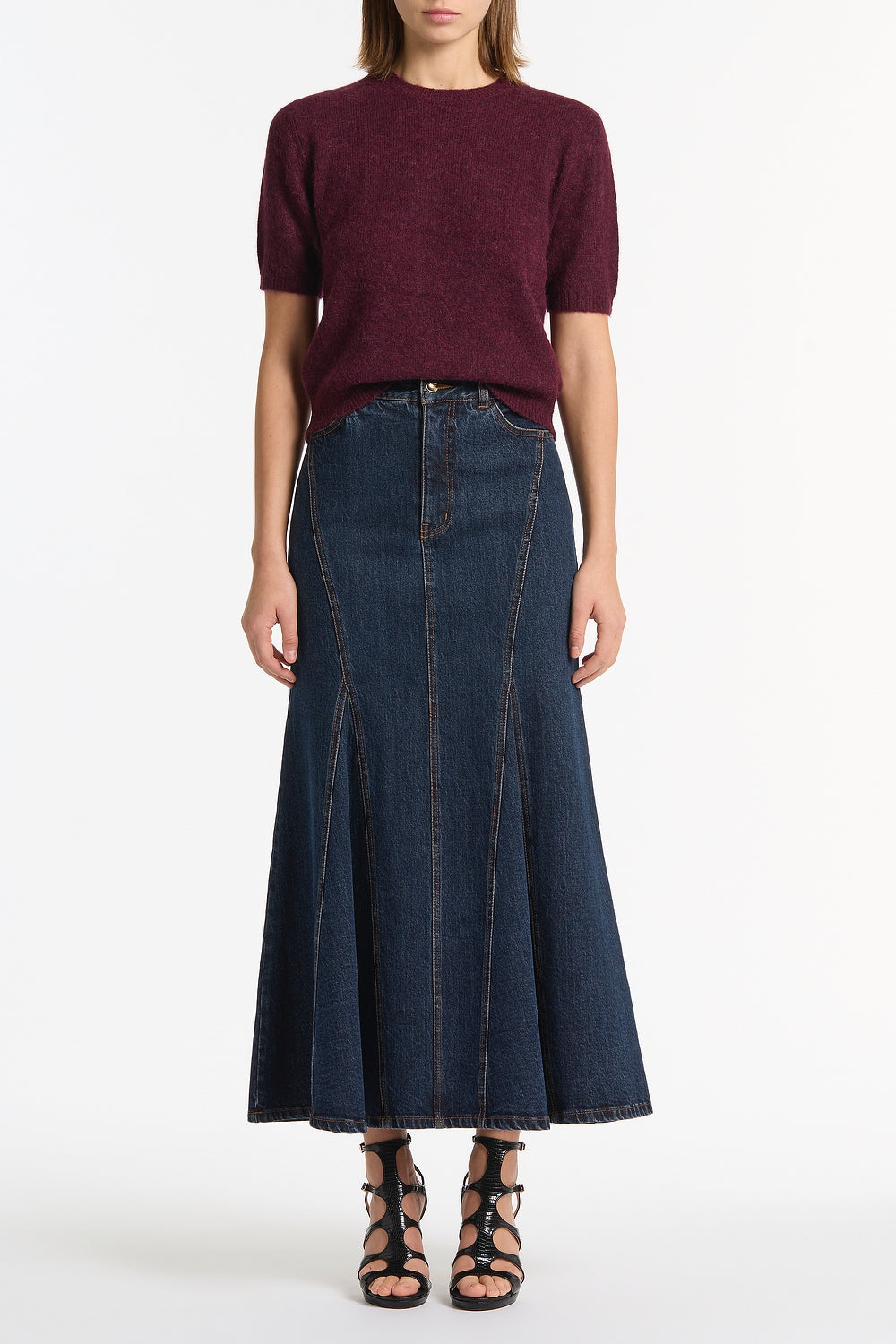 Carla Zampatti Dark Indigo Panel Denim Skirt (Blue)