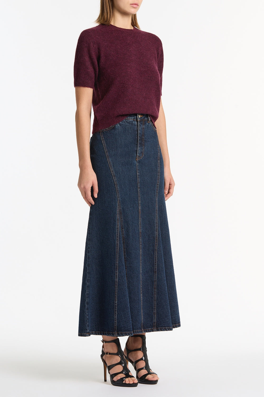 Carla Zampatti Dark Indigo Panel Denim Skirt (Blue)