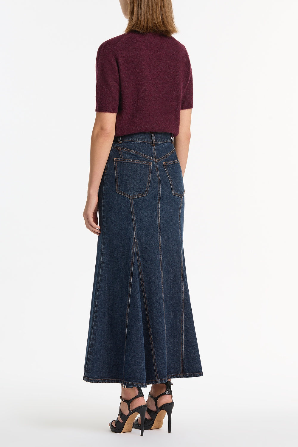 Carla Zampatti Dark Indigo Panel Denim Skirt (Blue)