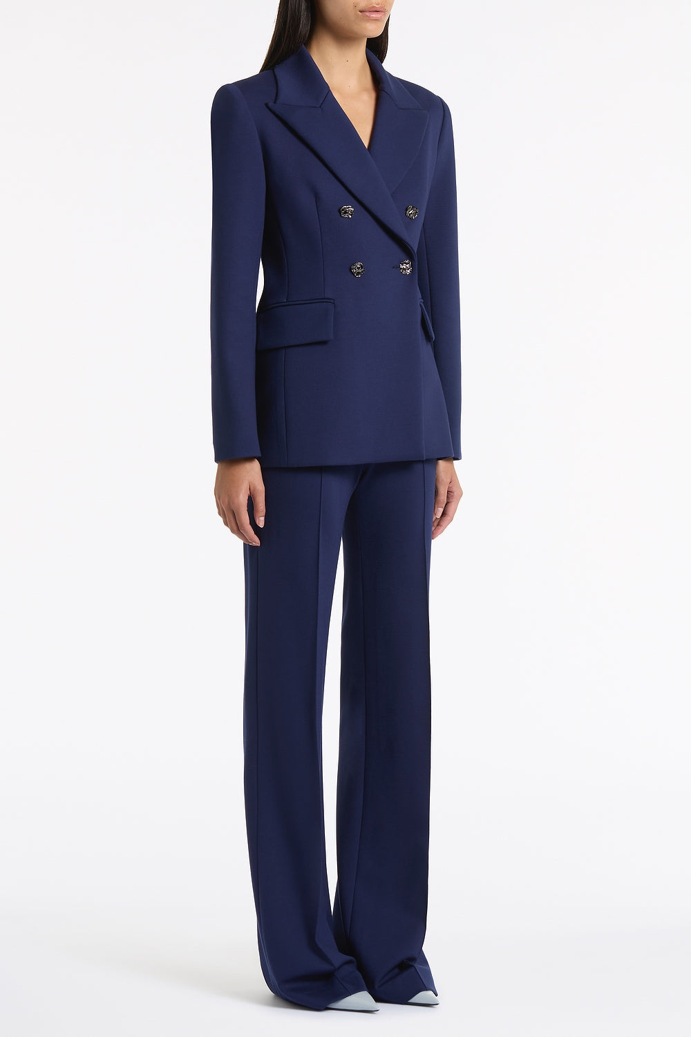 Carla Zampatti Deep Ponte Double Breasted Blazer (Blue)