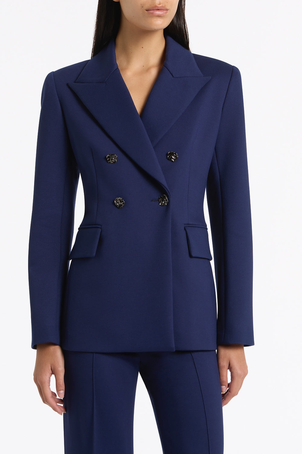 Carla Zampatti Deep Ponte Double Breasted Blazer (Blue)