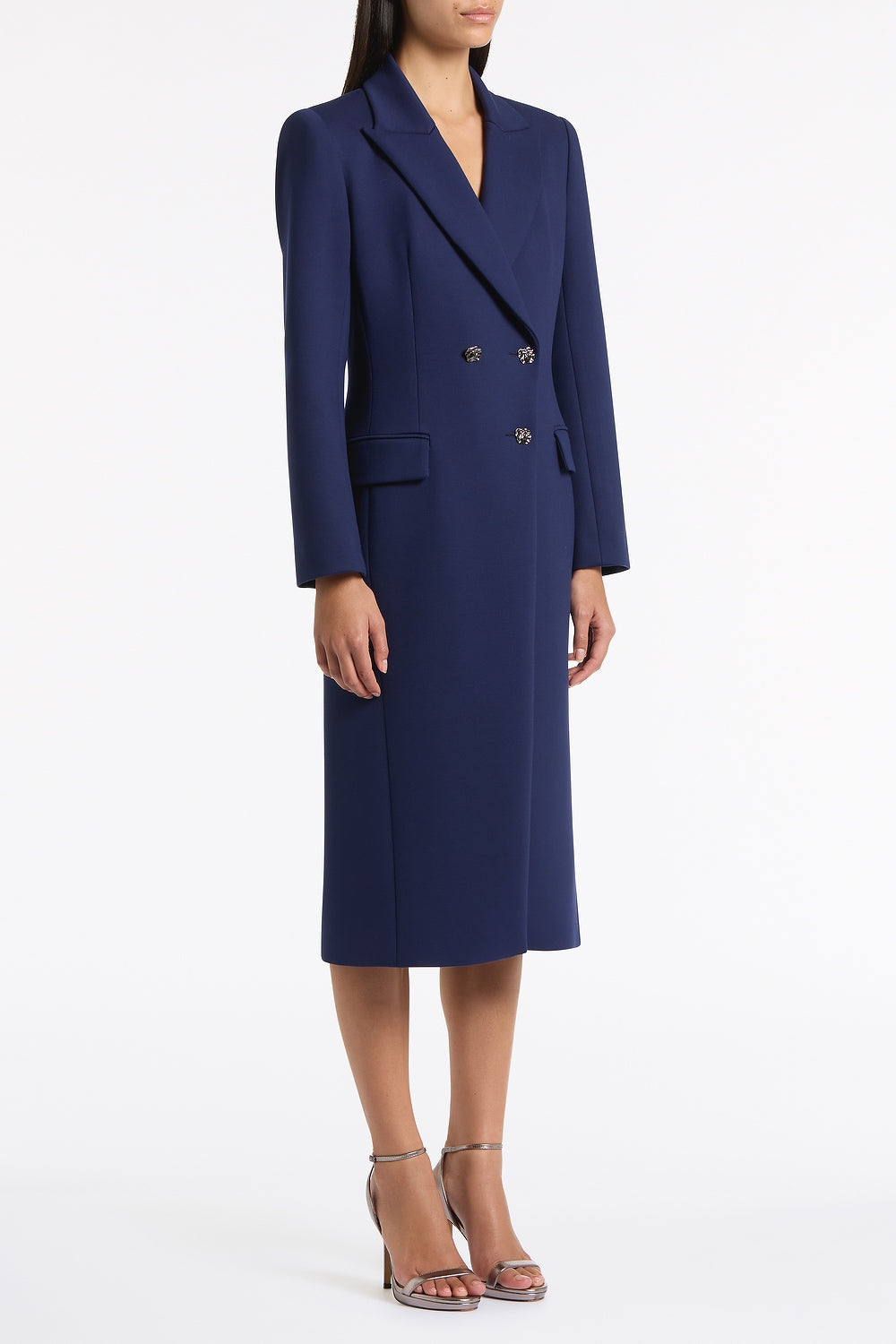 Carla Zampatti Deep Ponte Double Breasted Coat (Blue)