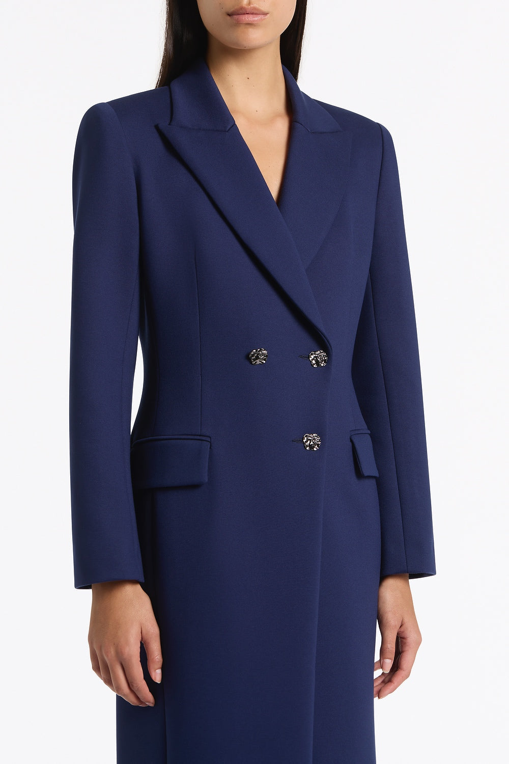 Carla Zampatti Deep Ponte Double Breasted Coat (Blue)