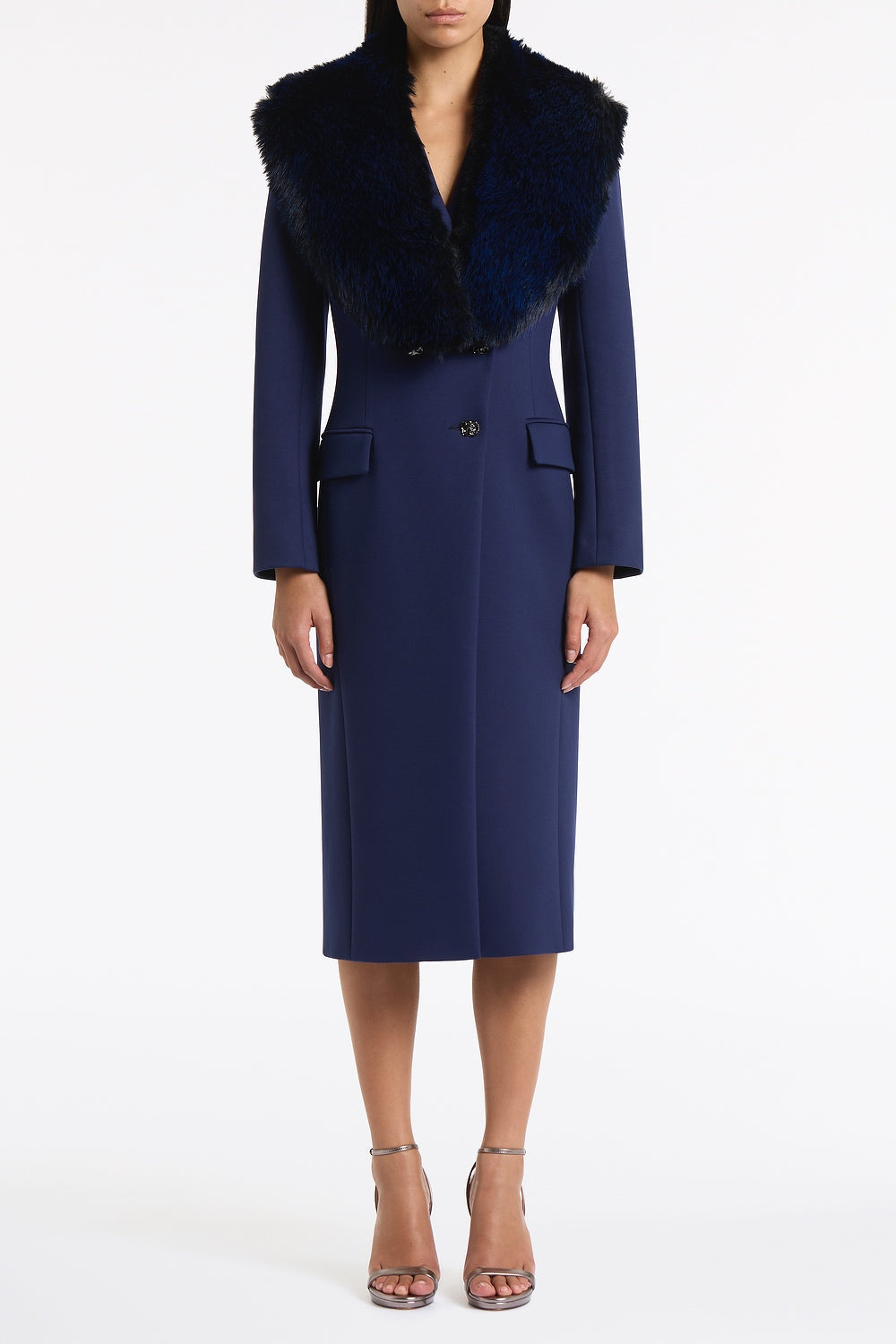 Carla Zampatti Deep Ponte Double Breasted Coat (Blue)