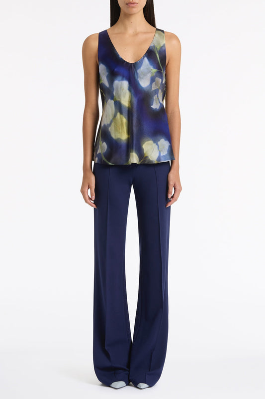 Image of a model wearing Pants. Product name - Deep Blue Ponte Wide Leg Pant in Blue colour by brand - Carla Zampatti