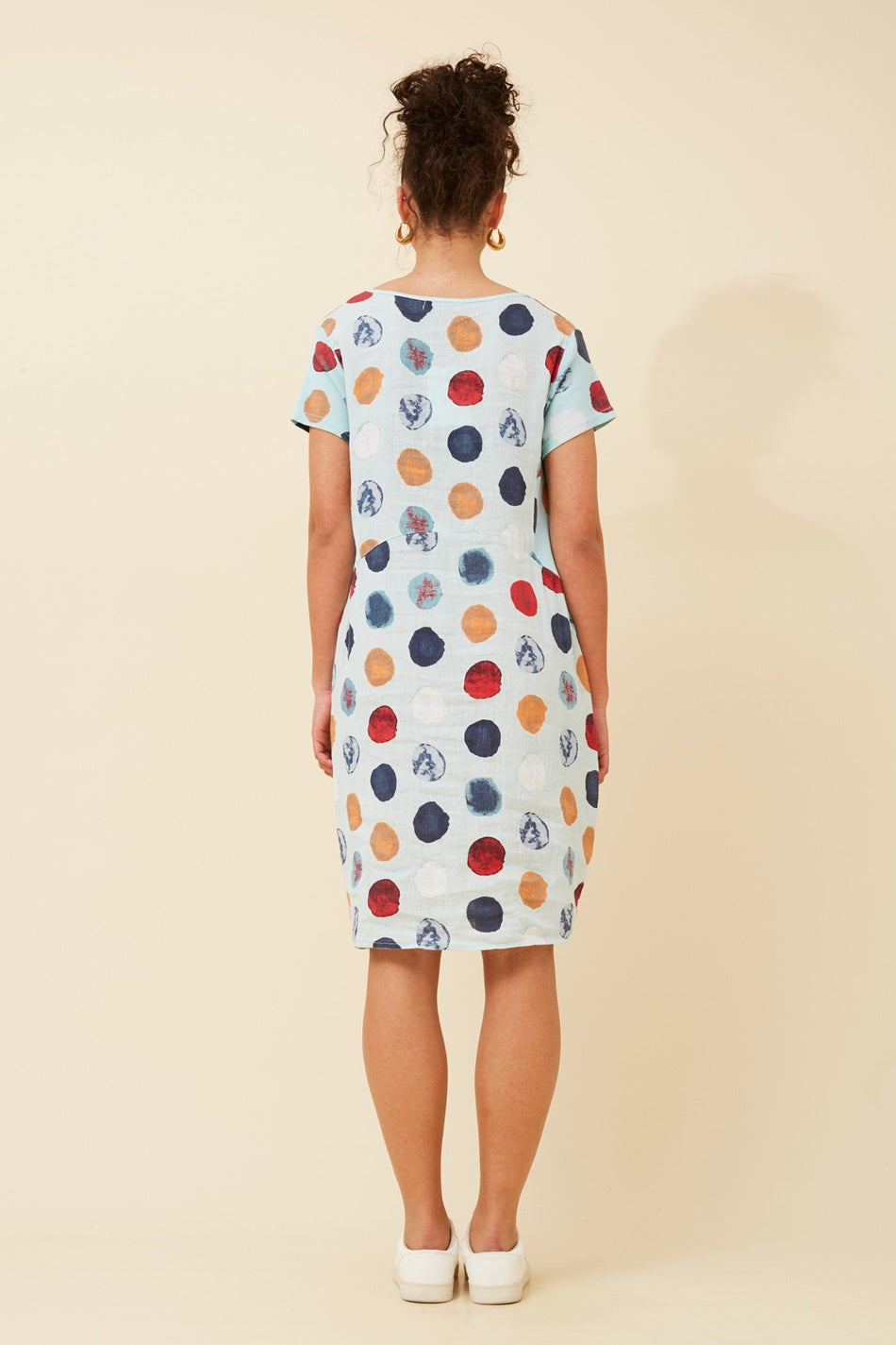 MESSINA POLKA DOT LINEN DRESS (Aqua)