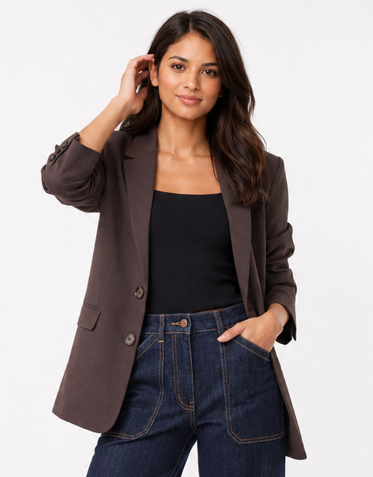 Image of Coats & Jackets. Product name - Diploma Two Button Vent Sleeve Blazer Dark Chocolate in Dark Chocolate colour by brand - Among The Brave
