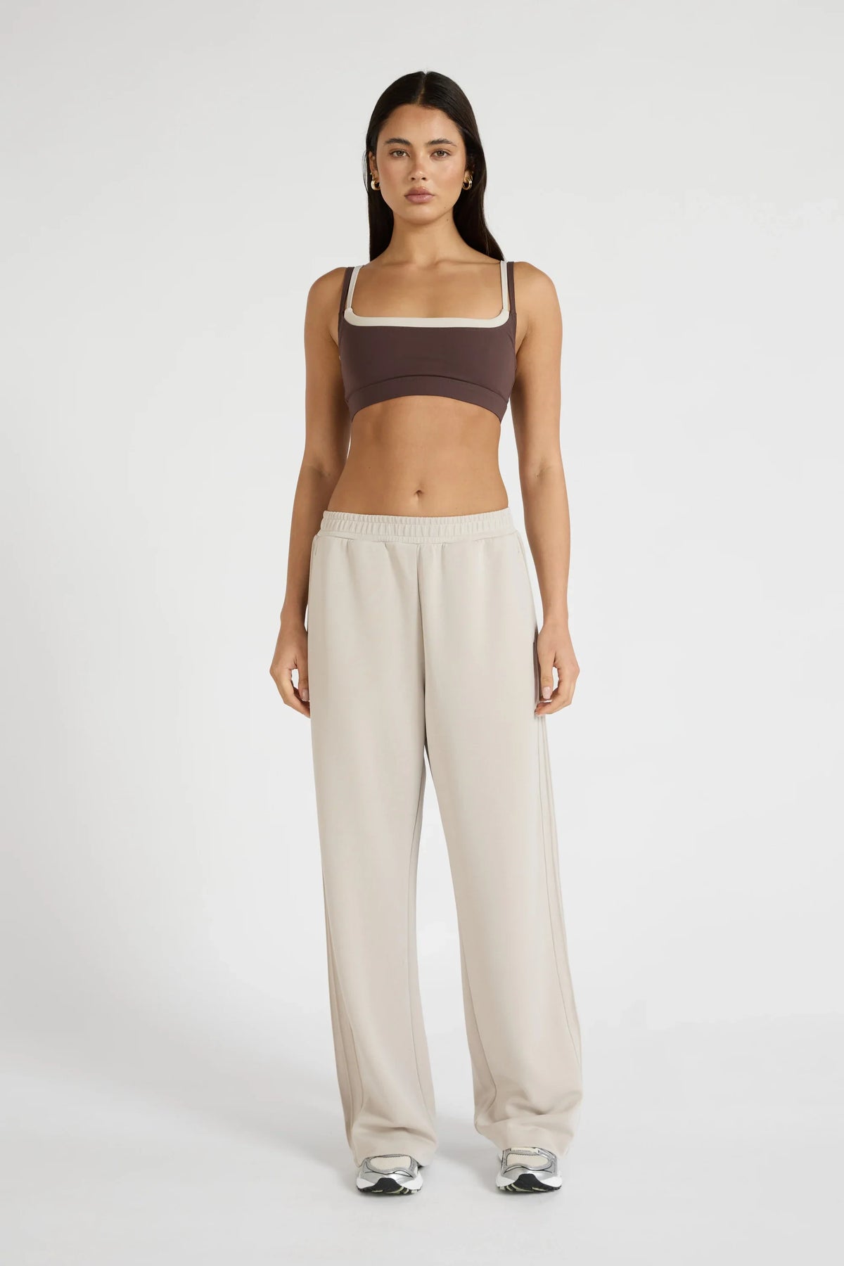 ALLFENIX Soft Luxury Pin Tuck Wide Leg Track Pant (Stone)