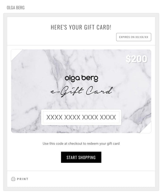 Olga Berg $200 e-Gift (Card)