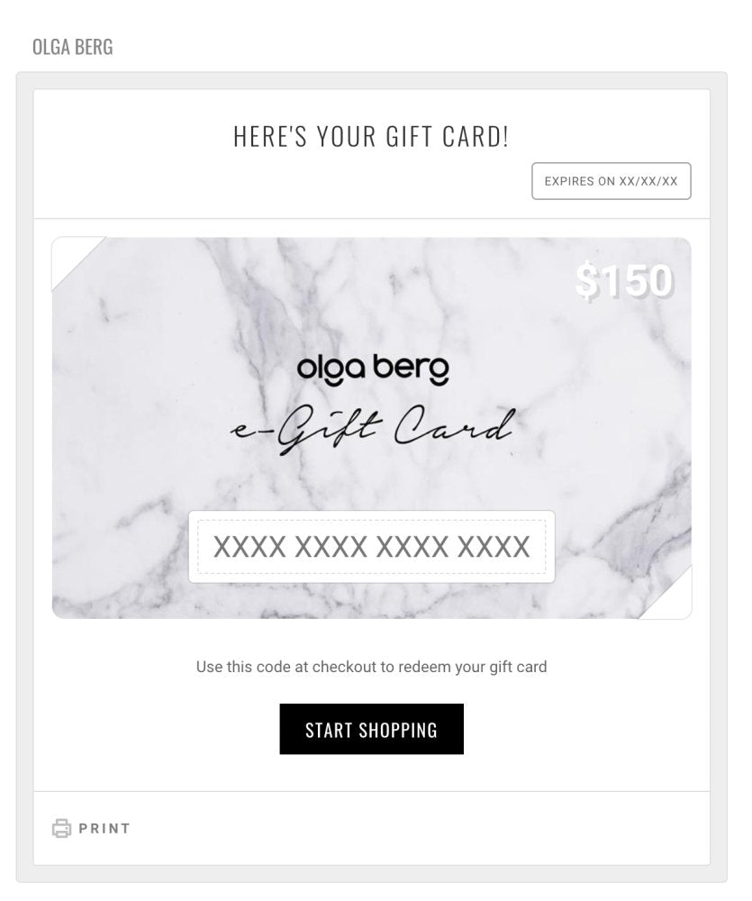 Olga Berg $150 e-Gift (Card)