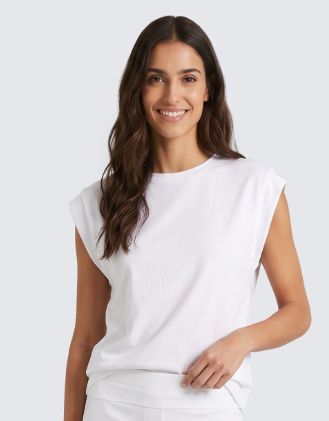 Image of T-Shirts. Product name - The Edit Cap Sleeve Tank White in White colour by brand - White & Co.