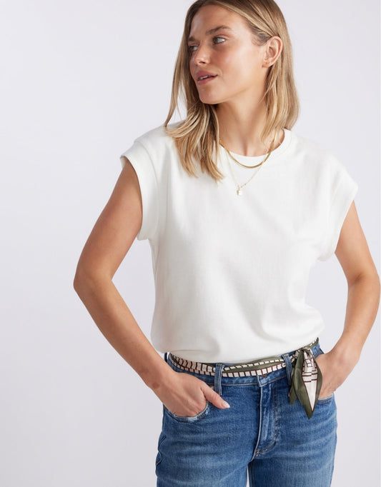 Image of T-Shirts. Product name - The Edit Cap Sleeve Tank White in White colour by brand - White & Co.