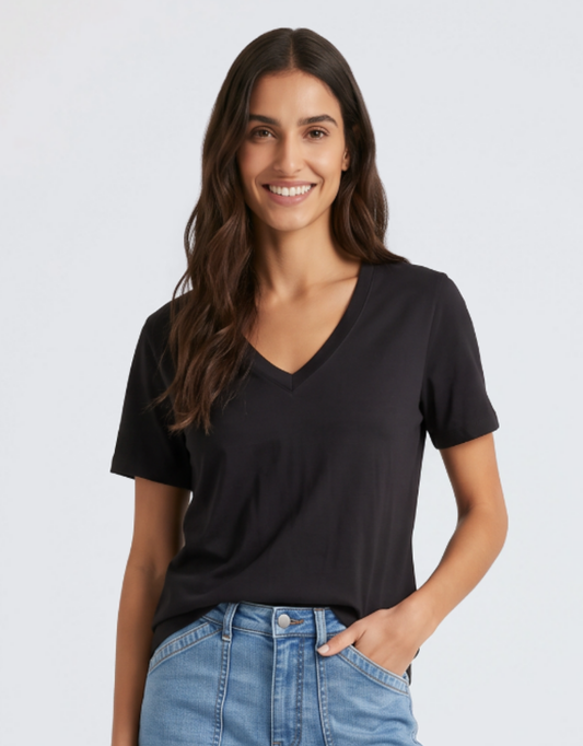 Image of T-Shirts. Product name - The Edit Tee Black in Black colour by brand - White & Co.