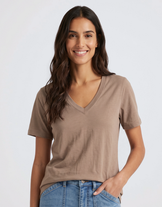 Image of T-Shirts. Product name - The Edit Tee Chocolate in Chocolate colour by brand - White & Co.