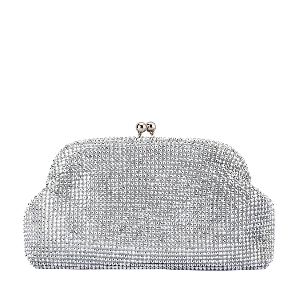Olga Berg ELA Crystal Mesh Clutch (Silver)