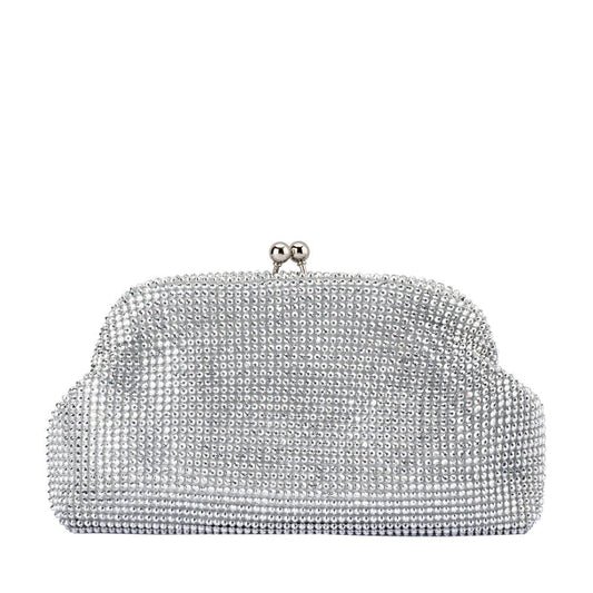 Olga Berg ELA Crystal Mesh Clutch (Silver)
