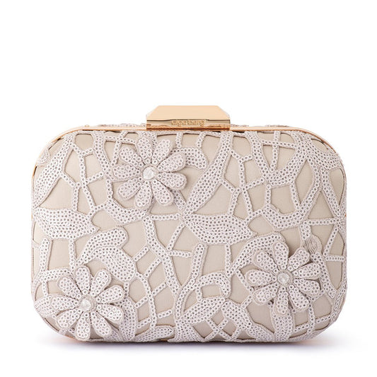 Olga Berg ELENA Appliqued Clutch (Natural)