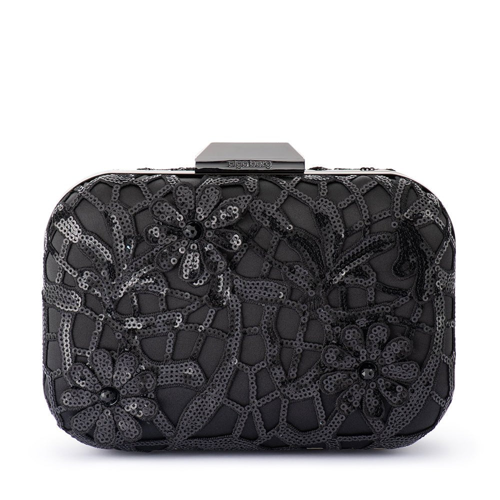 Olga Berg ELENA Appliqued Clutch (Black)