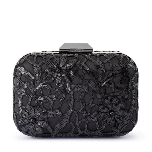 Olga Berg ELENA Appliqued Clutch (Black)