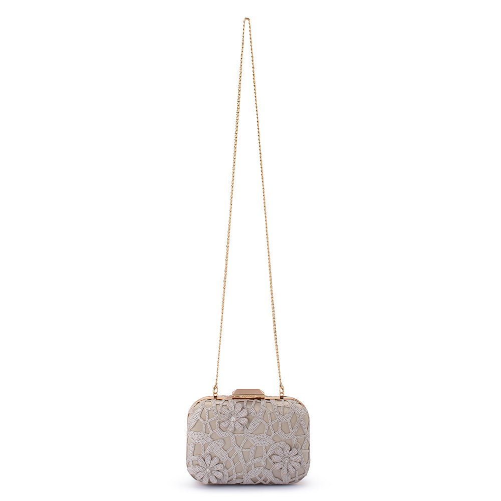 Olga Berg ELENA Appliqued Clutch (Natural)