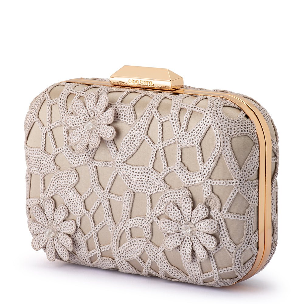Olga Berg ELENA Appliqued Clutch (Natural)