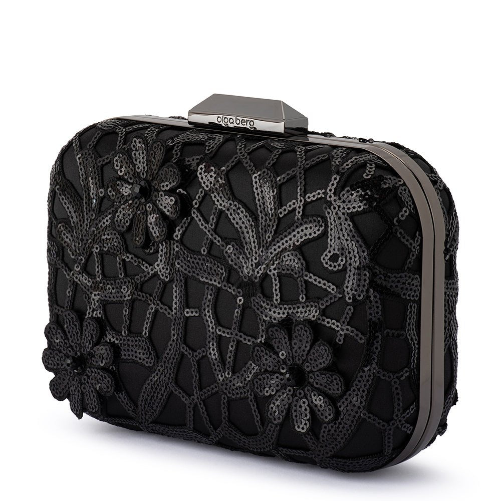 Olga Berg ELENA Appliqued Clutch (Black)