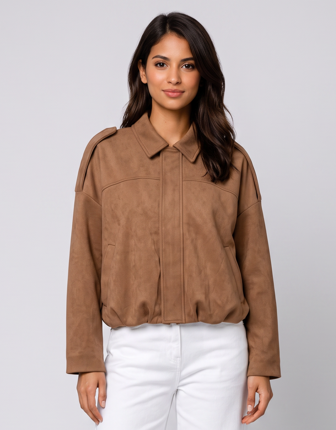 Image of Jackets. Product name - Elle Bomber Jacket Soft Tan in Soft Tan colour by brand - 132 Fashion