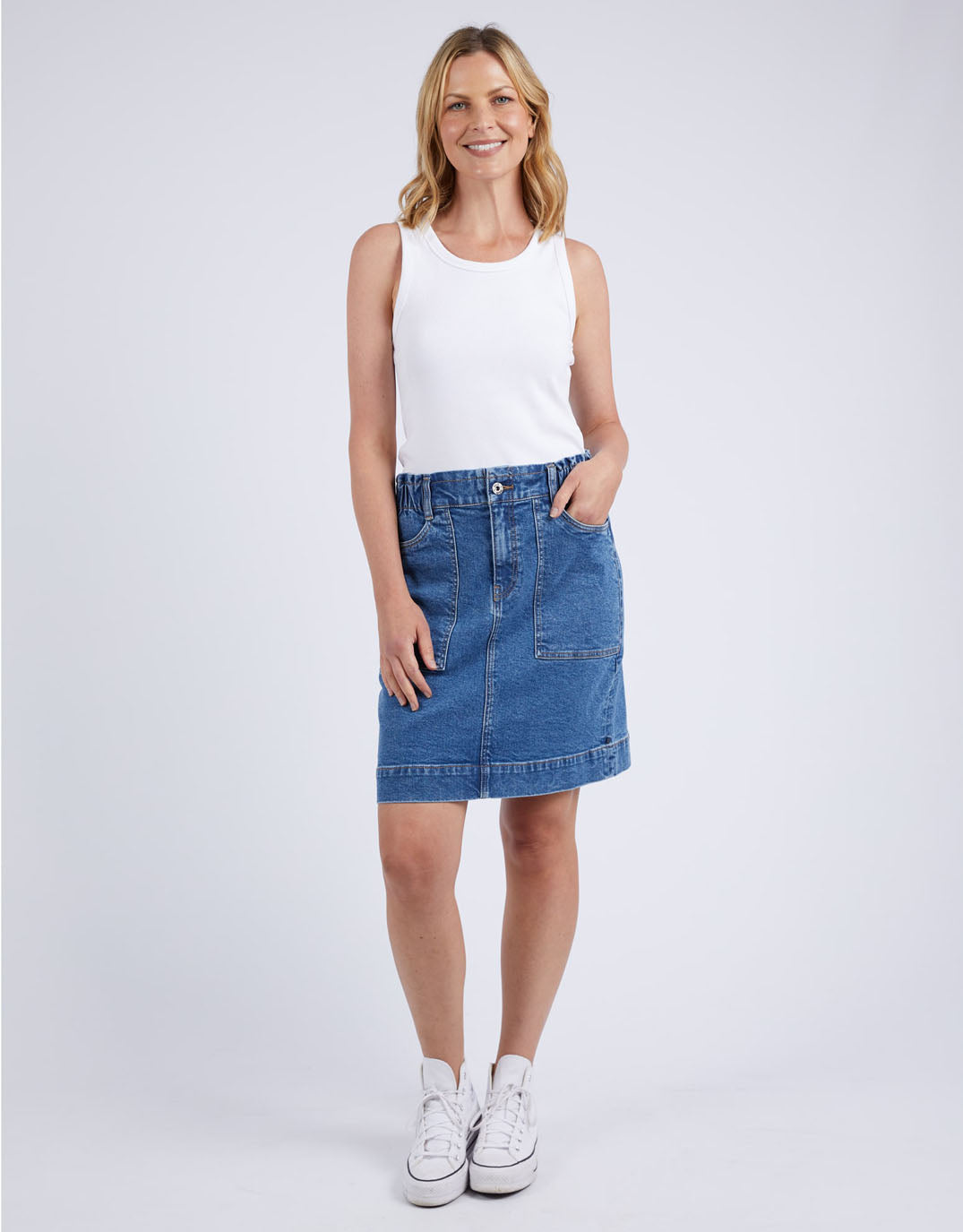 Elm Atlas Denim Skirt (Dark Blue Wash)