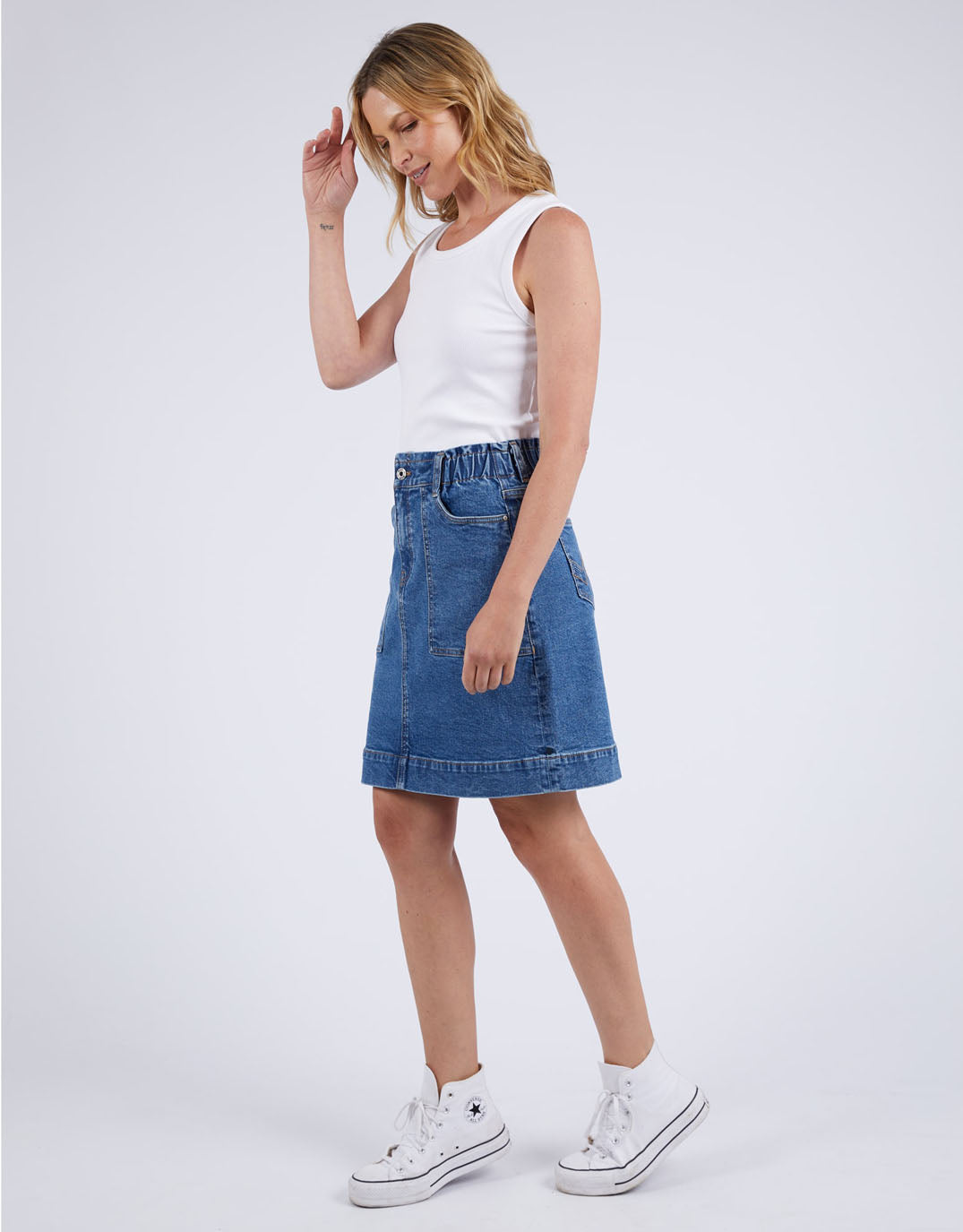 Elm Atlas Denim Skirt (Dark Blue Wash)