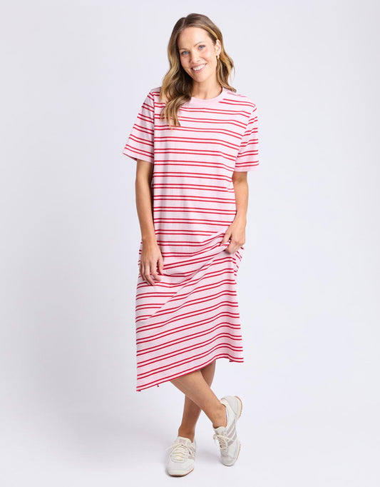 Image of Dresses. Product name - Bon Bon Dress Red and Pink Stripe in Red And Pink Stripe colour by brand - Elm