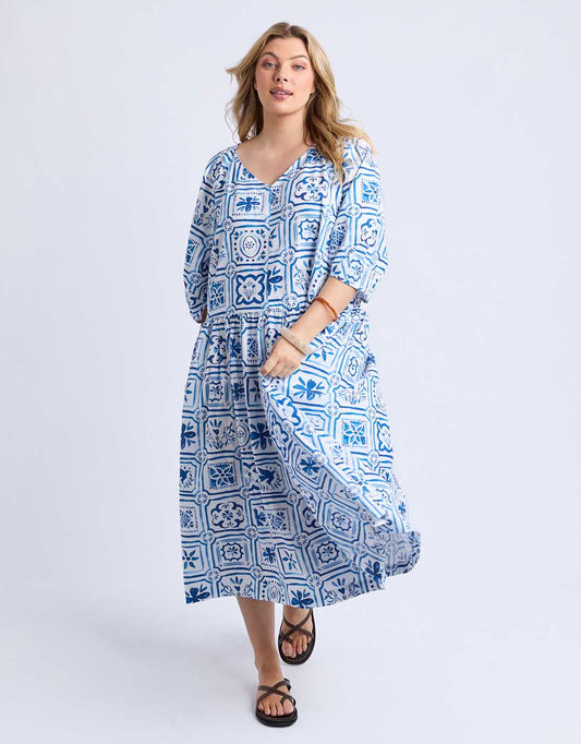 Dolce Tile Midi Dress - (Ocean Tile Print)