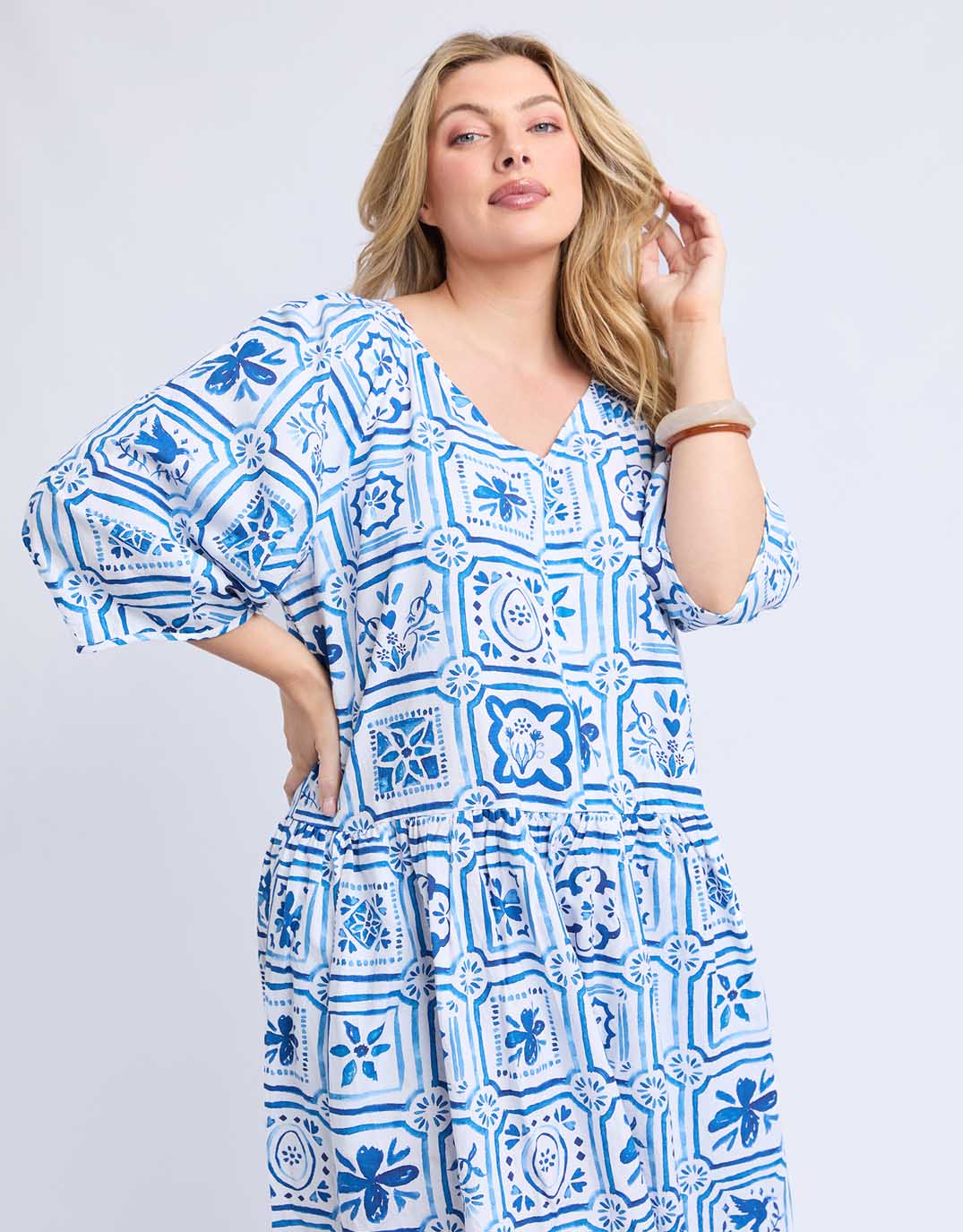 Elm Dolce Tile Midi Dress (Ocean Tile Print)